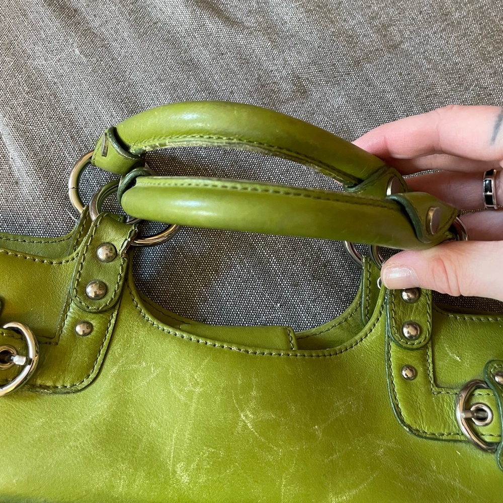 Nordstrom | Retro Vintage Leather Shoulder bag Magnetic Satchel | Lime Green - Picture 4 of 8